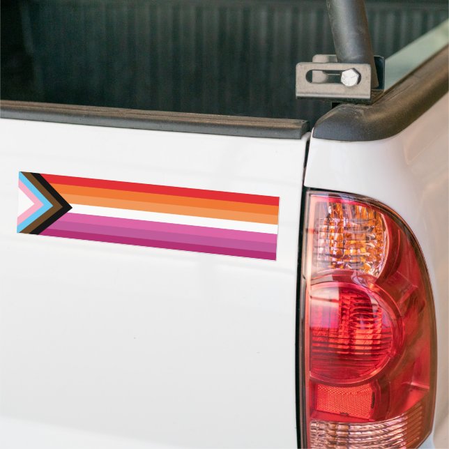 Lesbian Progress Pride House Flag Bumper Sticker (On Truck)