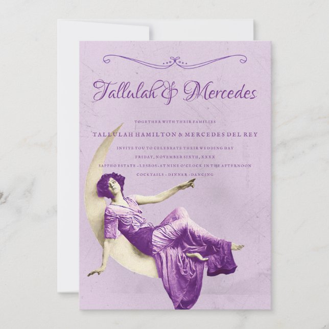 Lesbian Purple Vintage Wedding Invitation (Front)