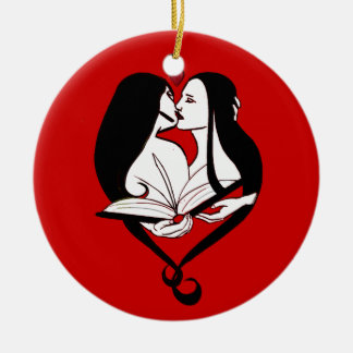 Lesbian Romance Red & White Ceramic Tree Decoration