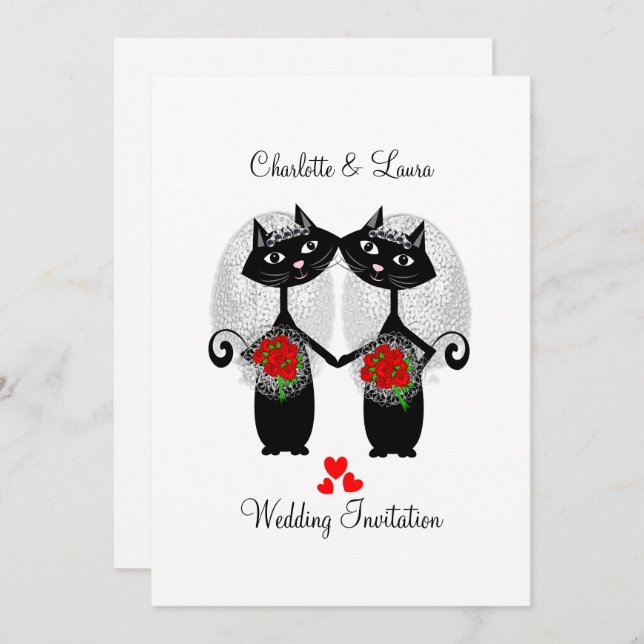 Lesbian Same-Sex Marriage Cool Cats Wedding Invitation (Front/Back)