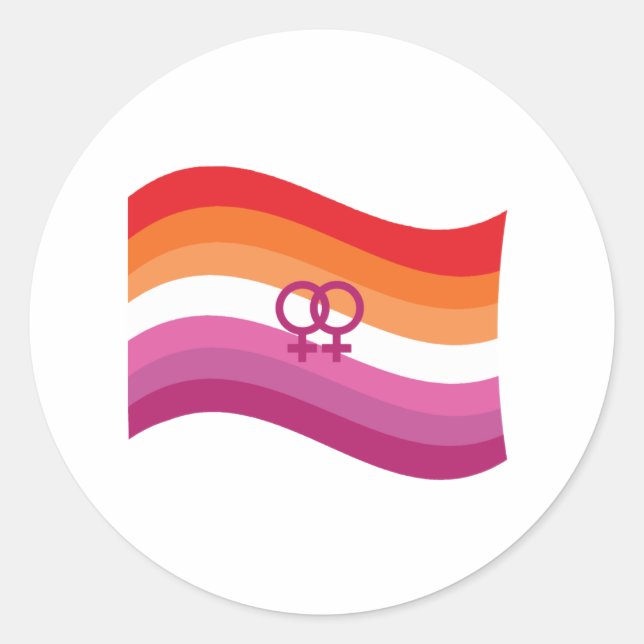 Lesbian Sunset Love Pride Wavy Flag Classic Round Sticker (Front)