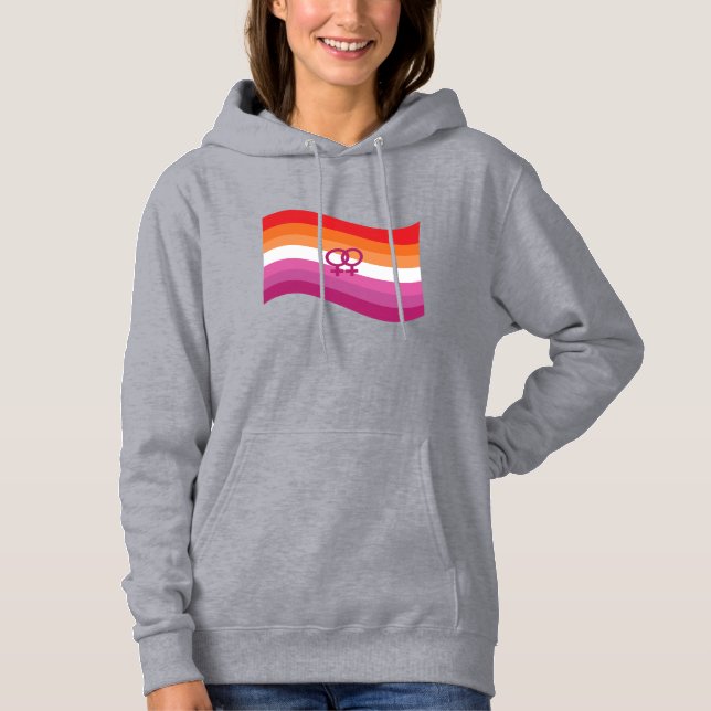 Lesbian Sunset Love Pride Wavy Flag Hoodie (Front)