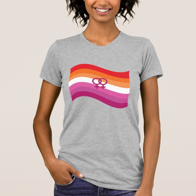 Lesbian Sunset Love Pride Wavy Flag T-Shirt (Front)