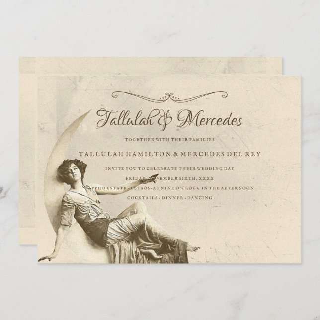 Lesbian To The Moon Vintage Wedding Invitation (Front/Back)