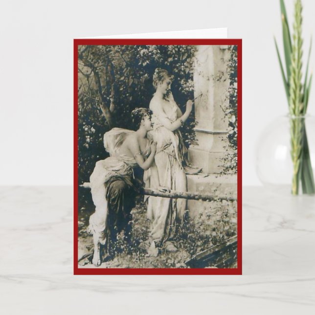 Lesbian Valentine Girls Vintage Holiday Card (Front)