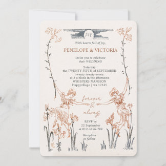 Lesbian Vintage Floral Wedding Invitation