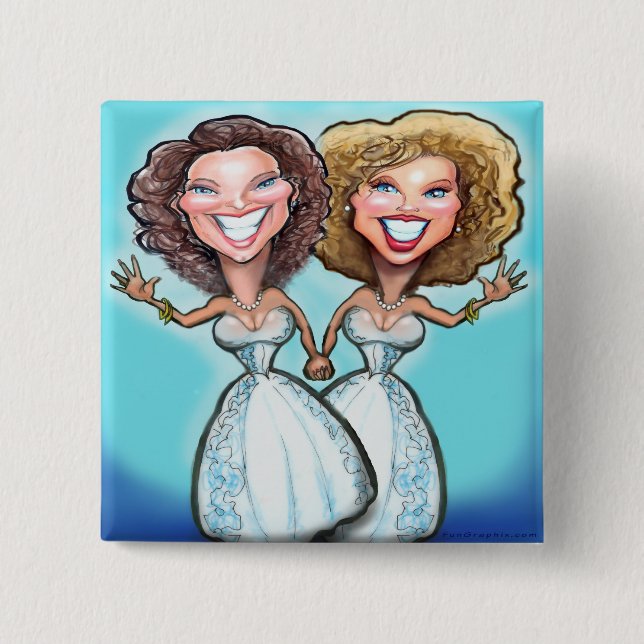 Lesbian Wedding Cake Dolls 15 Cm Square Badge (Front)