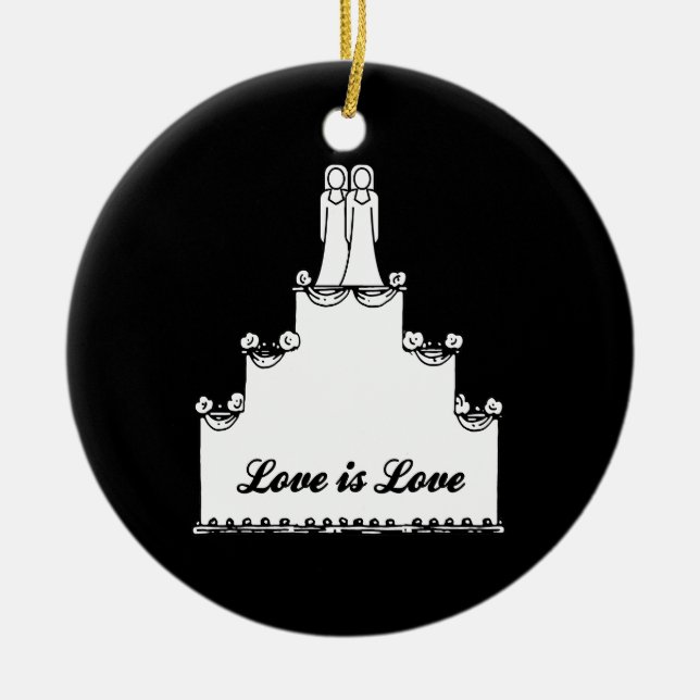 LESBIAN WEDDING CAKE LOVE CERAMIC TREE DECORATION (Front)