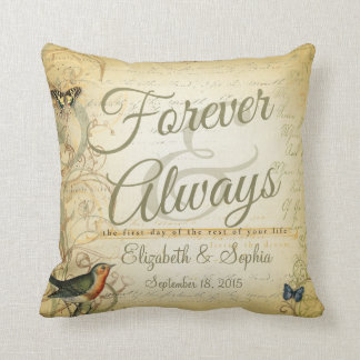 Lesbian Wedding Forever and Always Bird Butterfly Cushion