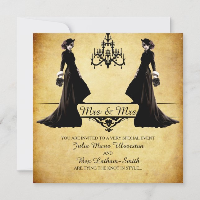 Lesbian Wedding - Gothic Steampunk Style Invitation (Front)