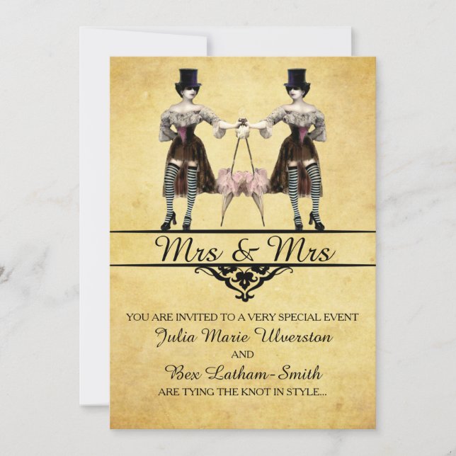 Lesbian Wedding - Gothic Steampunk Style Invitation (Front)