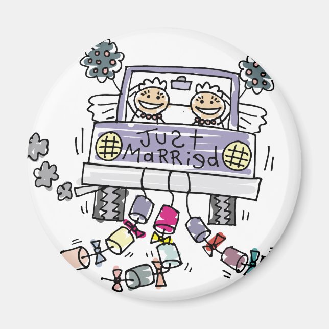 Lesbian Wedding Just Married Magnet (Front)