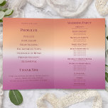 Lesbian Wedding Photo Pride Flag Gradient Programme<br><div class="desc">Lesbian wedding program for two brides featuring the lesbian pride flag gradient—soft pink blending to warm orange—applied throughout for a cohesive look. The front displays "Welcome to the Wedding of" and your names in elegant script overlay. The inside shows ceremony order, a thank you message, and the full wedding party....</div>