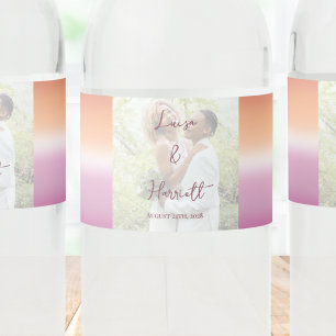 Lesbian Wedding Photo Pride Flag Gradient  Water Bottle Label