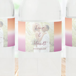 Lesbian Wedding Photo Pride Flag Gradient Water Bottle Label