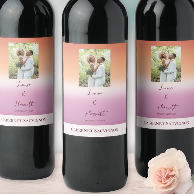 Lesbian Wedding Photo Pride Flag Gradient  Wine Label (Creator Uploaded)