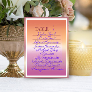 Lesbian Wedding Pride Flag Gradient Guest List Table Number
