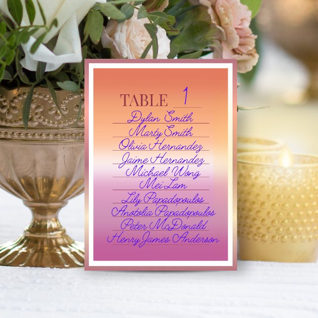 Lesbian Wedding Pride Flag Gradient Guest List Table Number (Creator Uploaded)