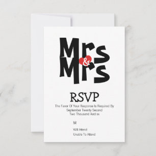 Lesbian Wedding RSVP Bold Mrs and Mrs Personalised