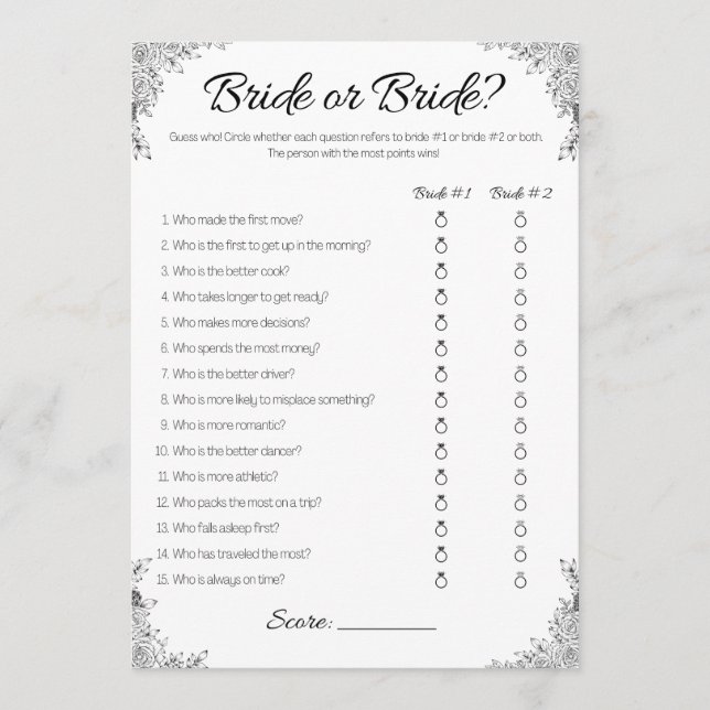 Lesbian Wedding Shower Game, Bride or Bride,  Invitation (Front)