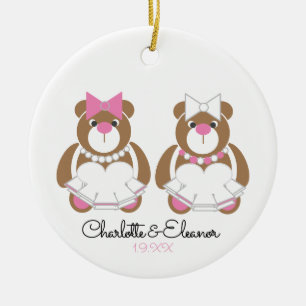 Lesbian Wedding Teddy Bear Brides Ceramic Tree Decoration