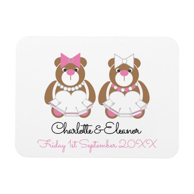 Lesbian Wedding Teddy Bear Brides gift or favor Magnet (Horizontal)