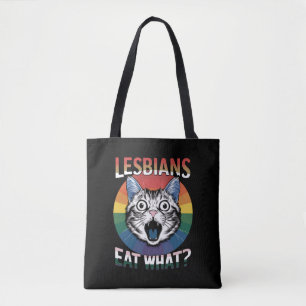 Lesbians Eat What Cat Humour LGBTQ Pride Flag  Tote Bag