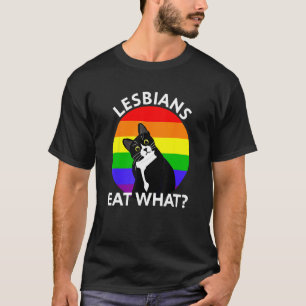 Lesbians Eat What Cute Black Cat LGBT Color T-Shirt
