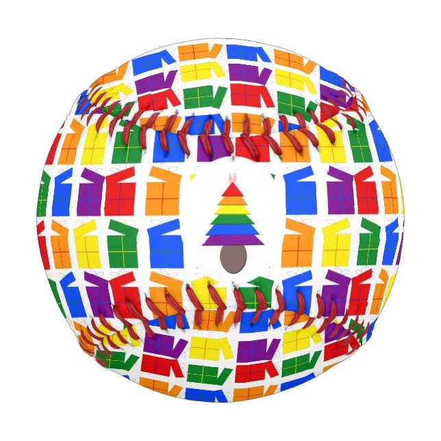 Lesbians Rainbow Christmas Tree and Presents Baseball (Front)