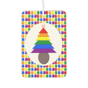 Lesbians Rainbow Christmas Tree and Presents Car Air Freshener