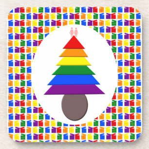 Lesbians Rainbow Christmas Tree and Presents Coaster