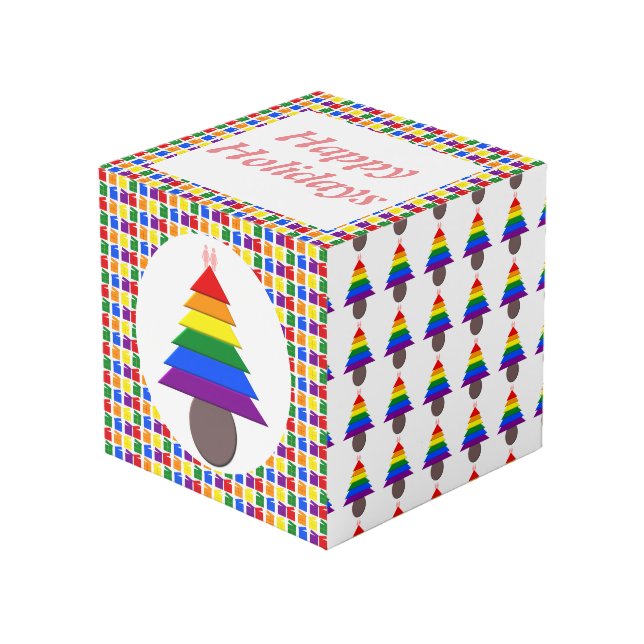 Lesbians Rainbow Christmas Tree and Presents Cube (Front Angled)