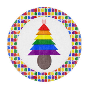 Lesbians Rainbow Christmas Tree and Presents Cutting Board