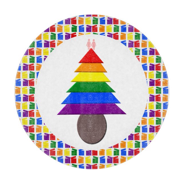 Lesbians Rainbow Christmas Tree and Presents Cutting Board (Front)