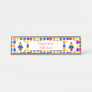 Lesbians Rainbow Christmas Tree and Presents Desk Name Plate