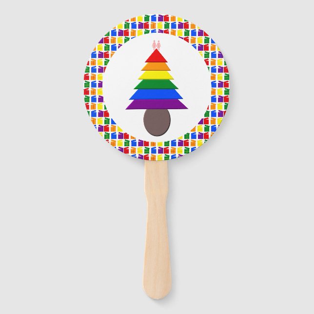 Lesbians Rainbow Christmas Tree and Presents Hand Fan (Front)