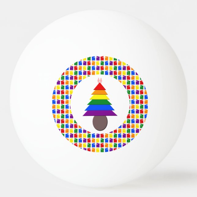 Lesbians Rainbow Christmas Tree and Presents Ping Pong Ball (Front)