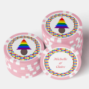 Lesbians Rainbow Christmas Tree and Presents Poker Chips