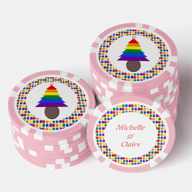 Lesbians Rainbow Christmas Tree and Presents Poker Chips (Stack)