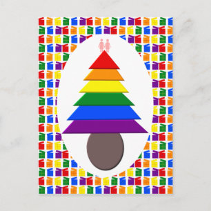 Lesbians Rainbow Christmas Tree and Presents Postcard