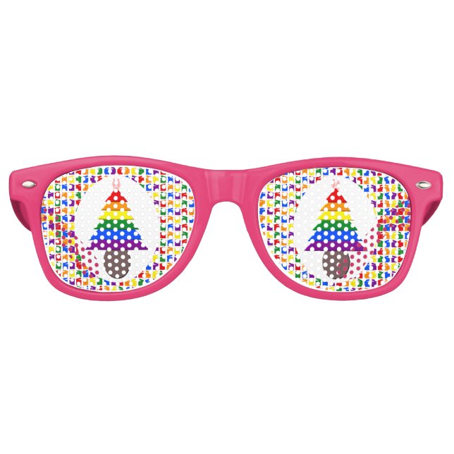 Lesbians Rainbow Christmas Tree and Presents Retro Sunglasses (Front)