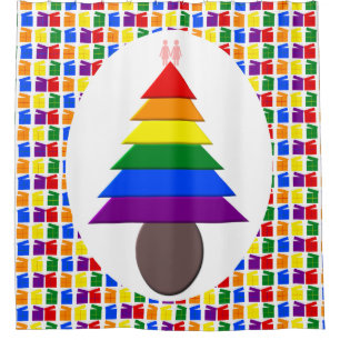 Lesbians Rainbow Christmas Tree and Presents Shower Curtain