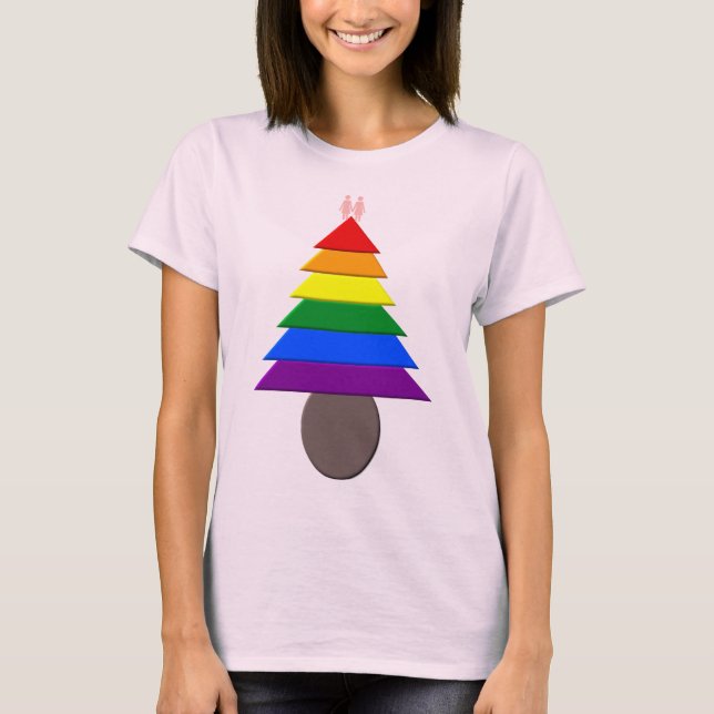 Lesbians Rainbow Christmas Tree T-Shirt (Front)