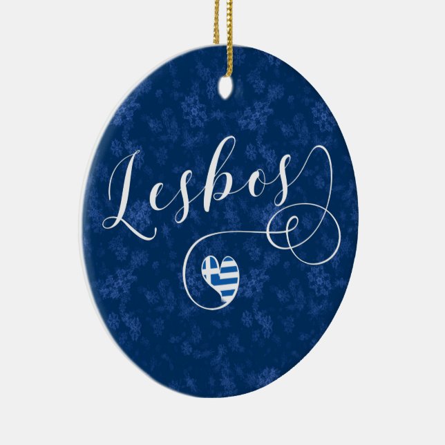 Lesbos, Greek Heart In Flag, Greece Ceramic Tree Decoration (Right)