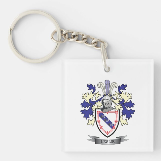 Leslie Family Crest Coat of Arms Key Ring (Front)