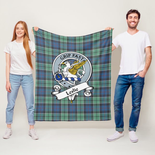 Leslie Hunting Ancient Clan Badge Tartan Plaid Fleece Blanket (In Situ)