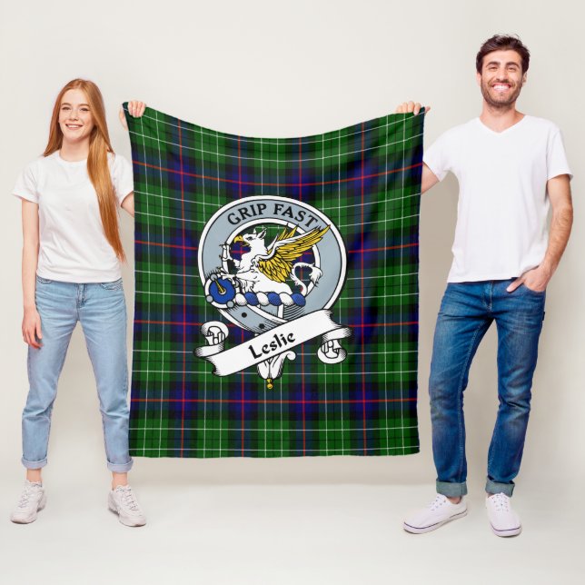 Leslie Hunting Clan Badge Tartan Plaid Fleece Blanket (In Situ)