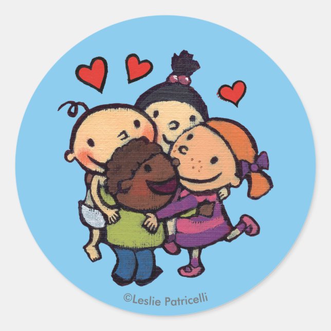 Leslie Patricelli Group Hug with Friends Classic Round Sticker (Front)
