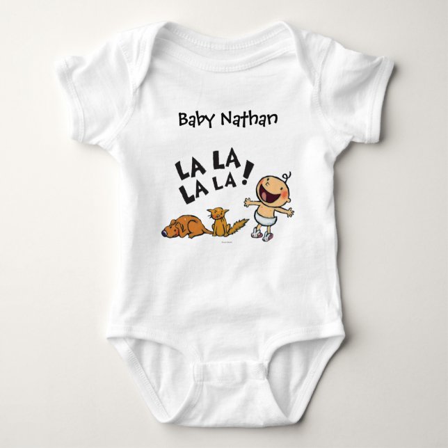 Leslie Patricelli Singing Baby with Bunny Slippers Baby Bodysuit (Front)