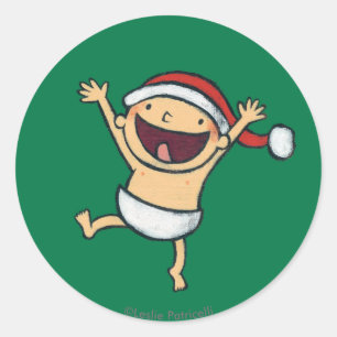 Leslie Patricelli's Baby Dancing In Santa Hat Classic Round Sticker